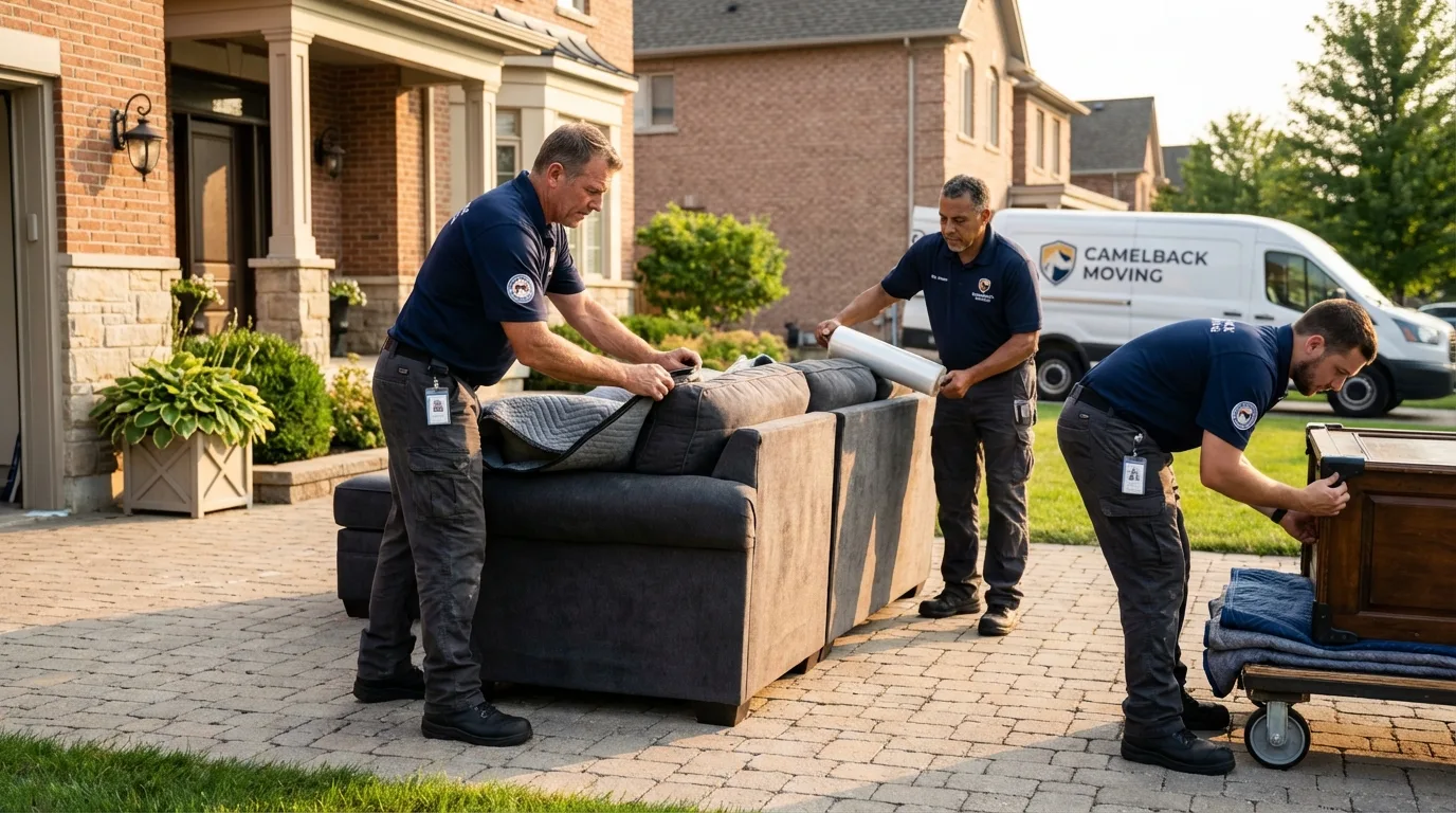 Large estate moving crew wrapping furniture in Massillon, OH