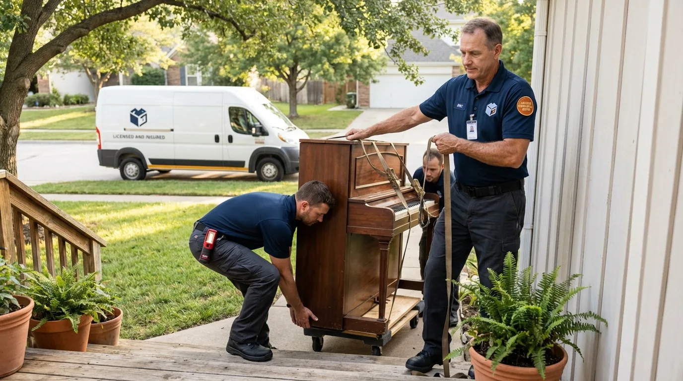 Licensed piano movers securing grand piano in Massillon, OH