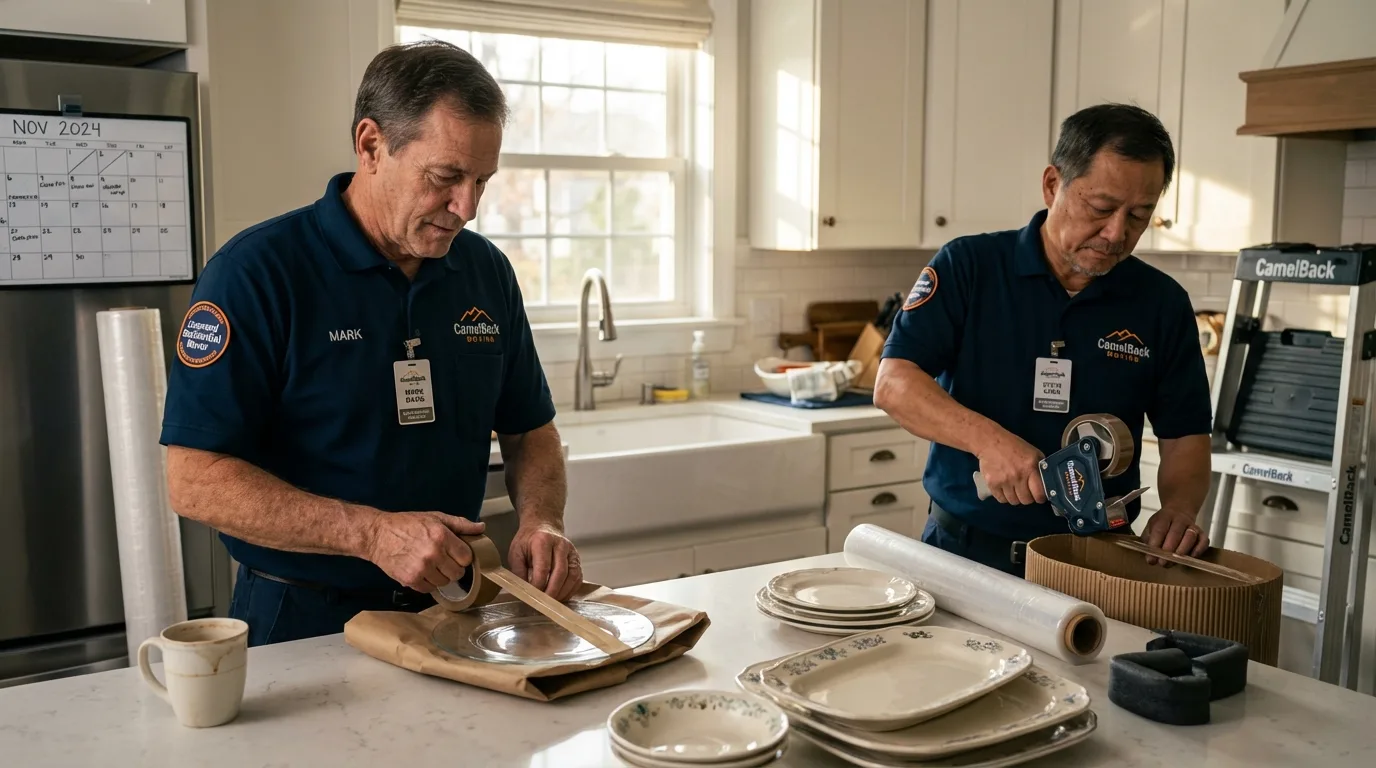 Professional crew packing kitchen dishware in Massillon, OH